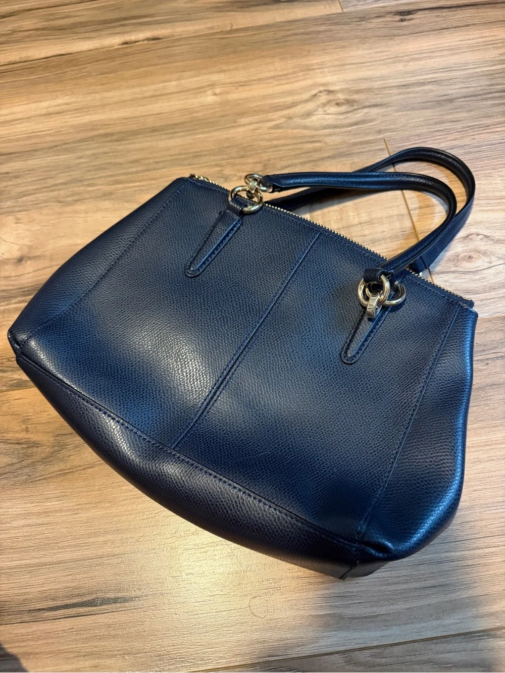 Coach Navy Pebbled Leather Satchel with Gold Hardware